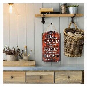 Kitchen Sign Bless Our Family Food Love Sign Heart Warming Brown Home Decor S